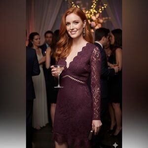 Express Women's Burgundy Lace Dress Size Small